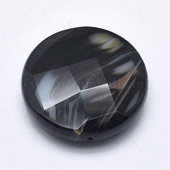 天然石黒瑪瑙ビーズ  ファセットコインビーズ  染め＆加熱  フラットラウンド  41~44x13~14mm  穴：2mm&nbsp;G-P384-L