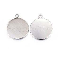 変色しにくい304ステンレススチールペンダントカボションセッティング  プレーンエッジベゼルカップ  フラットラウンド  ステンレス鋼色  トレイ：25mm  31x27x2mm  穴：3mm&nbsp;STAS-F191-14P-H