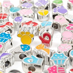 70個7スタイルUVメッキアクリルヨーロピアンビーズ  エナメル  大穴ビーズ  四つ葉のクローバー＆フラットラウンド＆フットプリント＆グローブ＆カップケーキ＆恐竜＆アイスクリーム  ミックスカラー  10~14.5x7~12x6.5~8mm  穴：4~4.5mm  10個/スタイル&nbsp;OACR-LS0001-03