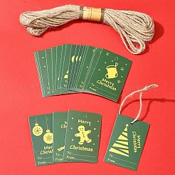 長方形の紙製ギフトタグ100個  クリスマスのために  1バンドルジュートコード付き  グリーン  6x4x0.02cm  5スタイル  20個/スタイル  100pc&nbsp;CDIS-FS0001-19B