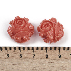 染色された合成珊瑚彫刻ビーズ  花  インディアンレッド  22x20x12.5mm  穴：1.6mm&nbsp;CORA-D035-01A