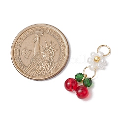 ガラスチャーム  金色の304ステンレススチールの留め具とシードビーズ付き  花のチャーム  ミックスカラー  30x12x6mm  穴：4.5mm&nbsp;PALLOY-JF02934