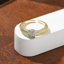 女性用真鍮マイクロパヴェクリアキュービックジルコニアカフ指輪  カドミウムフリー＆ニッケルフリー＆鉛フリー  長方形  プラチナ·ゴールデン  調整可能&nbsp;RJEW-B112-04GP