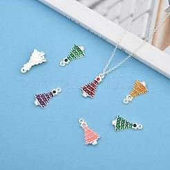 合金エナメルチャーム  カドミウムフリー＆鉛フリー  ラインストーン付き  クリスマスツリー  ミックスカラー  銀色のメッキ  約21mm長  12 mm幅  厚さ4mm  穴：1.5mm&nbsp;X-BSAFH230-M