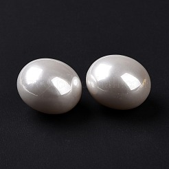 ABSプラスチックビーズ  イミテーションシェル＆パール  片穴  そろばん  ホワイト  15.5x12mm  穴：1.4mm&nbsp;FIND-A013-10A