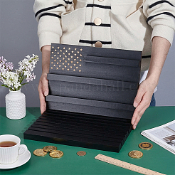木製記念コインオーガナイザー スロット付きディスプレイスタンド  長方形  ブラック  30.5x21.5x21.5cm&nbsp;ODIS-WH0086-228B