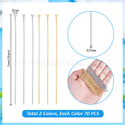 140個 2色 304ステンレススチールボールヘッドピン  ゴールデン·ステンレス鋼色  70x0.7mm  ヘッド：2mm  70個/カラー&nbsp;STAS-PH0006-77