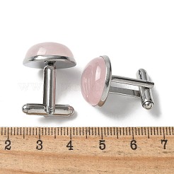 304ステンレススチール製カフスボタン  天然なローズクォーツと  アパレルアクセサリー用  半円  30~31x17.5mm&nbsp;G-C185-02P-36