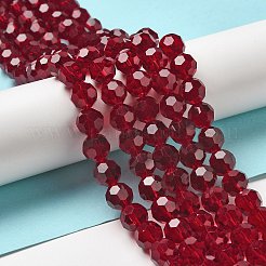 透明ガラスビーズ  ファセット（32ファセット）  ラウンド  暗赤色  10mm  穴：1.8mm  約66~68個/連  24.02~24.13インチ（61~61.3cm）&nbsp;X-EGLA-A035-T10mm-D02
