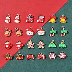 24個12スタイルのクリスマステーマ不透明樹脂ペンダント  プラチナ鉄ループ付き  混合図形  12~20.5x8~12x4.5~7mm  穴：1.8~2mm  2個/スタイル&nbsp;RESI-FS0001-86B