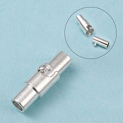真鍮製ロッキングチューブマグネットクラスプ  コラム  銀  15x4mm  穴：2.8mm&nbsp;X-MC079-S