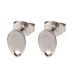 変色しない304ステンレススチールスタッドピアス金具  ループと平板付き  ティアドロップ  ステンレス鋼色  8x5mm  穴：1mm  ピン：0.8mm&nbsp;STAS-R063-38