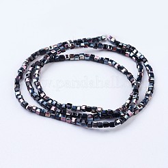 電気メッキガラスビーズセット  半分メッキ  多面カット  キューブ  ブラック  2~2.5x2~2.5x2~2.5mm  穴：0.5mm  約195~200個/連  16.9~17.5インチ（43~44.5cm）&nbsp;LS-EGLA-F121-HP-A03