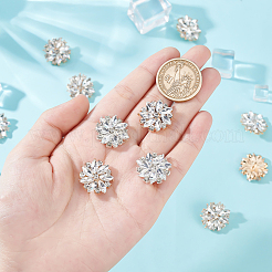 12色 2色 合金ラインストーンシャンクボタン  1穴  花  プラチナ＆ライトゴールド  20x8mm  穴：2.5mm  6個/カラー&nbsp;ALRI-GA0001-11