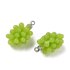 オペークアクリルパーツ  ブドウのチャーム  プラチナトーンの鉄ループ付き  グリーン  18x11x10mm  穴：1.6mm&nbsp;AC-CBAD695-07A