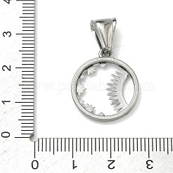 304ステンレスペンダント  太陽のチャーム入りフラットラウンド  ステンレス鋼色  21x18x2mm  穴：4x9mm&nbsp;STAS-D225-10P