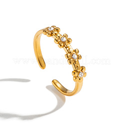 304ステンレススチール製ラインストーンフラワーカフオープンリング（女性用）  ゴールドカラー  4.2mm  内径：17mm&nbsp;EY7993