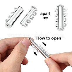 20個 4スタイル 真鍮製磁気スライドロック留め金  チューブ  プラチナ  16~28.5x10~10.5x6.5~7mm  穴：1.4~1.5mm  5個/スタイル&nbsp;KK-CJ0002-40