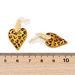 真鍮エナメルスタッドピアス  ヒョウ柄のハート  18KGP本金メッキ  27.5x16.5mm&nbsp;EJEW-P301-09G