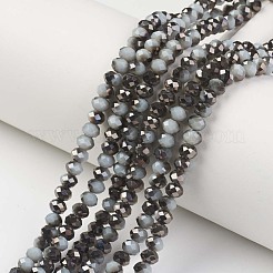 電気メッキオペークガラスビーズ連売り  半黒メッキ  多面カット  ロンデル  ミックスカラー  6x5mm  穴：1mm  約85~88個/連  16.1~16.5インチ（41~42cm）&nbsp;EGLA-A034-P6mm-P