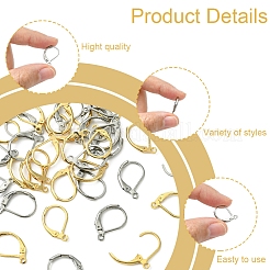 40個 2色 304ステンレススチール フレンチフックピアス金具  カン付き  ミックスカラー  15~15.5x10~10.5mm  穴：1.2~1.5mm  20個/カラー&nbsp;STAS-FS0001-69