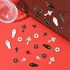 40個8スタイルアロイエナメルペンダント  クロスチャーム付き棺  ミックスカラー  15~26x10~14x1~3mm  穴：1.6~1.8mm  5個/スタイル&nbsp;ENAM-YW0006-74