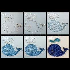 クジラ模様DIYストリングアートキットセット  ハンマー入り  木の板  プラスチックホルダーアクセサリー  合金の釘とネジ  はさみ  ポリエステル糸  15x15x0.85cm&nbsp;DIY-F070-03