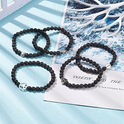 天然溶岩 & 合金ビーズ ストレッチ ブレスレット  女性のためのエッセンシャルオイルジェムストーンジュエリー  内径：2-1/8インチ（5.3cm）&nbsp;BJEW-JB08309