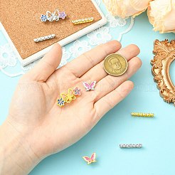 合金ラインストーン時計バンドリング8個  エナメルスタイル  蝶  プラチナ·ゴールデン  13.5x30x6.5mm  内径：3.5mm  22-24mmの時計ストラップに適しています&nbsp;FIND-CJ0005-40