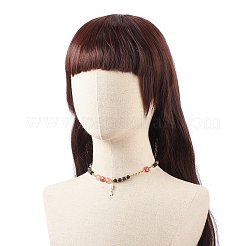 天然溶岩とジェムストーンのハート ビーズ ネックレス  天然真珠と304ステンレススチールのスターチャームネックレス、女性用  15.51インチ（39.4cm）&nbsp;NJEW-JN03996
