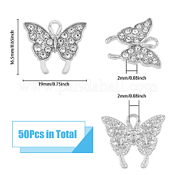 合金ラインストーンペンダント50個。  カドミウムフリー＆鉛フリー  蝶のチャーム  プラチナ  16.5x19x2mm  穴：2mm&nbsp;ALRI-HY0001-04