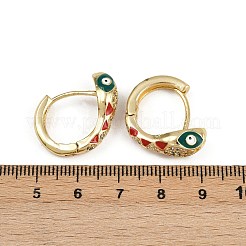 真鍮製マイクロパヴェキュービックジルコニアフープピアス  カドミウムフリー＆鉛フリー  エナメル  ヘビ  18KGP本金メッキ  レッド  20x21x7.5mm&nbsp;EJEW-B146-02G-05