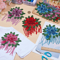 8個 4スタイルの花のコンピューター刺繍ポリエステルパッチ  パッチにこだわる  マスクと衣装のアクセサリー  ミックスカラー  190x160x3mm  2個/カラー&nbsp;PATC-ME0001-16