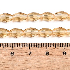 透明ガラスビーズ連売り  多面カット  オーバル  ゴールデンロッド  8x5.5mm  穴：1mm  約68~70個/連  20.07~20.86インチ（51~53cm）&nbsp;EGLA-A037-T6x8mm-D05