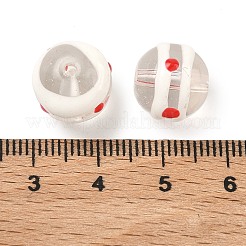 透明なガラスエナメルビーズ  手描きのビーズ  ストライプとドットの丸型  古いレース  12.5mm  穴：1.8mm&nbsp;GLAA-P078-01A-04