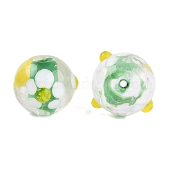 手作りのでこぼこランプワークビーズ  ラウンド＆フラワー  ミディアムシーグリーン  12~14.5mm  穴：1.2~1.5mm&nbsp;LAMP-N042-21A-02