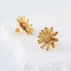 女性用304ステンレススチールスタッドピアス  花  ゴールドカラー  20x20mm&nbsp;PY4003