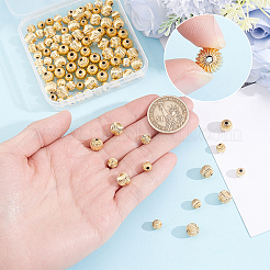 100個 2スタイル 真鍮スジ入りビーズ  ニッケルフリー  ラウンド  14KGP本金メッキ  6~8mm  穴：1.6~1.8mm&nbsp;KK-BBC0028-38