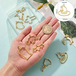 9個9スタイル亜鉛合金オープンバックベゼルペンダント  UVレジンDIY用  エポキシ樹脂  プレスジュエリー  ハロウィン用  混合図形  ゴールドカラー  1個/スタイル&nbsp;FIND-SZ0001-43