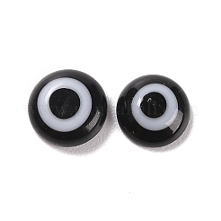 手作りのランプワークの邪悪なアイキャブチョーン  フラットラウンド  ブラック  6x2mm&nbsp;LAMP-E022-01D