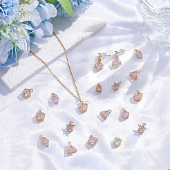 80本8スタイルアロイペンダント  キュービックジルコニア付き  ライトゴールド  11~15x8~10x5~6mm  穴：1mm  10個/スタイル&nbsp;ZIRC-SP0001-13KCG
