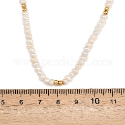 天然淡水真珠ポテト＆真鍮ビーズネックレス  カドミウムフリー＆鉛フリー  ラックめっき  長持ちメッキ  ホワイト  18KGP本金メッキ  16.34インチ（41.5cm）&nbsp;NJEW-D338-01G