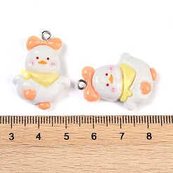 雄鶏の樹脂ペンダント  プラチナアイアンループ付き  ホワイト  30x21.5x7mm  穴：2mm&nbsp;RESI-U004-02E