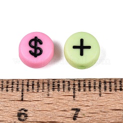 不透明なアクリルビーズ  クラフトビーズ  シンボル模様とフラットラウンド  ミックスカラー  7x3.5mm  穴：1.5mm  約3333個/500g&nbsp;SACR-Q001-10E