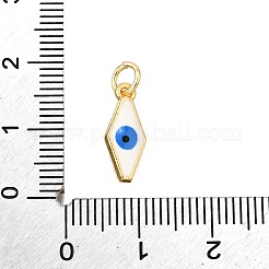 真鍮製エナメルチャーム  丸カン付き  ナザールボンジュウのチャームが付いた菱形  ラックめっき  カドミウムフリー＆鉛フリー  長持ちメッキ  ゴールドカラー  ミックスカラー  14.5x6x3mm  穴：3mm&nbsp;KK-C106-09G