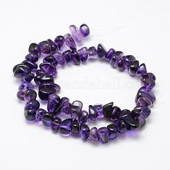 天然石アメジストビーズ連売り  ナゲット  8~16x5~8mm  穴：1mm  15.3インチ（39cm）&nbsp;G-F521-19