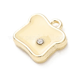 真鍮製エナメルペンダント  トーストチャーム  ラインストーン付き  ゴールドカラー  ベージュ  12.5x12x3.5mm  穴：1.8mm&nbsp;RB-CBA260B-11G