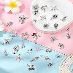 30pcs30スタイルチベットスタイルアロイペンダント  混合形状チャーム  アンティークシルバー  10~50x9~23x2~5.5mm  穴：1~4mm  1個/スタイル&nbsp;FIND-YW0006-86
