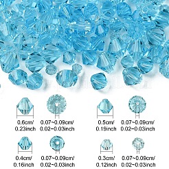 120個 4スタイル 模造オーストリアクリスタルビーズ  グレードAAA  多面カット  双円錐形  シアン  3x3mm  穴：0.7~0.9mm  30個/スタイル&nbsp;SWAR-YW0001-03