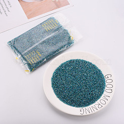 ガラスシリンダービーズ  シードビーズ  透明色の虹  丸い穴  ダークターコイズ  1.5~2x1~2mm  穴：0.8mm  約8000個/袋  約1ポンド/バッグ&nbsp;SEED-S047-J-007
